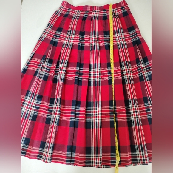 Pendleton Vintage 80s Wool Pleated Maxi Skirt Preppy Navy Blue Red Plaid Size 8 - Picture 15 of 15